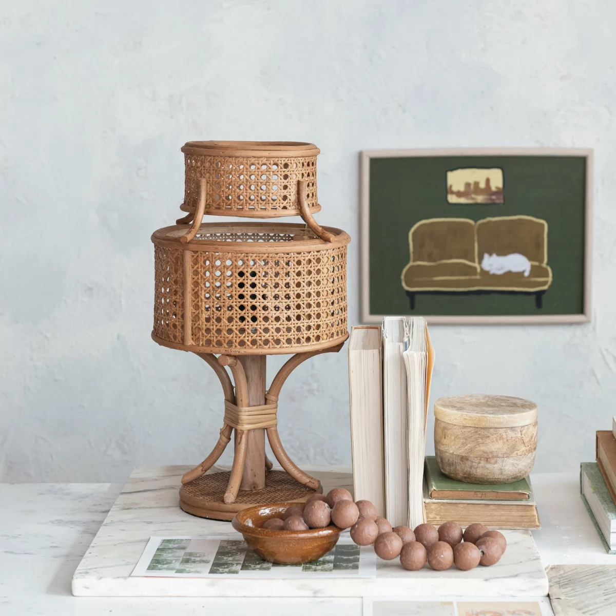 Rattan Vintage Reproduction Table Lamp, Stained Finis - Image 2